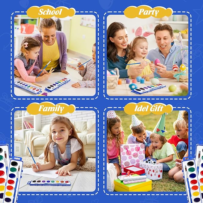 FUMILE Watercolor Paint Set Bulk,2 Pack,8 Colors Watercolors Paint with Paintbrush.Washable Watercolor Paint Set Kids for Parties,Birthday Party Favor,valentines for kids classroom.