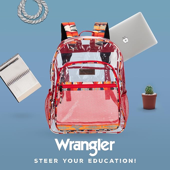 Wrangler Clear Backpack for Girls- Water Resistant Clear Bookbag, Plastic See Through Backpack for Stadium Events and School