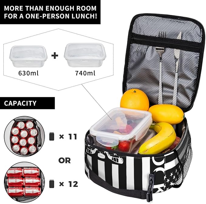 Hockey Flag Lunch Bag for Women Men Adults, Insulated Lunch Box for Work, Sports, Travel, Picnic,Hiking, Fishing, Ice Hockey Theme Lunchbox Gifts