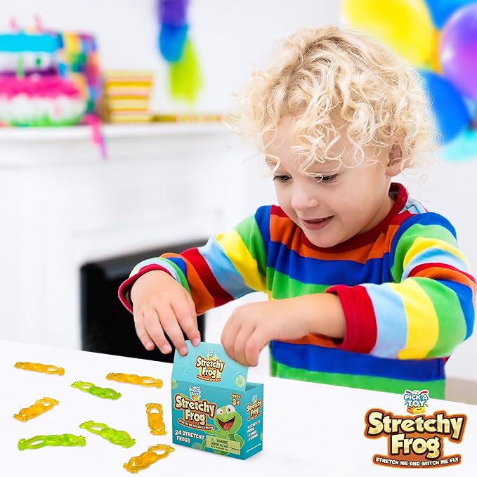 PICK A TOY Slingshot Frog 24 Set, Sticky Toys You Throw at The Wall, Stretchy Wall Climber Toy, Easter Egg Stuffer Party Favors for Kids, Goodie Bags, Pinata Filler