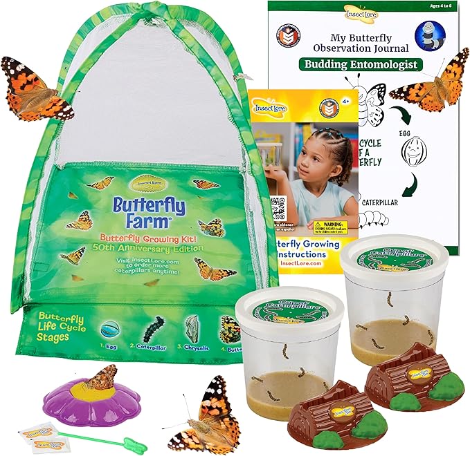 Insect Lore Live Butterfly Garden Growing Kit - 10 Live Baby Painted Lady Caterpillars - Dome Observation Habitat - Grow, Raise and Release Painted Lady Butterflies from The USA