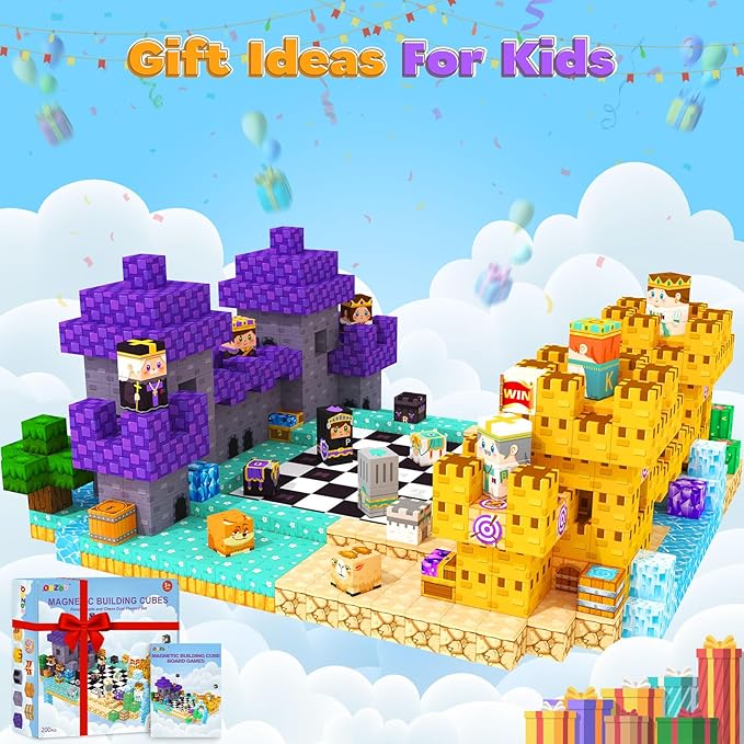 Magnetic Blocks Board Games Chess Set, Magnetic Tiles Building Blocks Kids Classroom Must Haves Montessori Education Sensory Magnet Cubes Toys, Toddler Birthday Gift for 3+ Year Old Boys Girls.