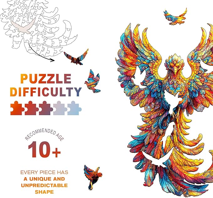 Wooden Puzzles for Adults - Flameborn Wooden Jigsaw Puzzle, Unique Animal Shaped Wood Puzzles Adult, Christmas Birthday Gifts for Friends/Family, Home Decor 8.5 * 5.6in 70pcs