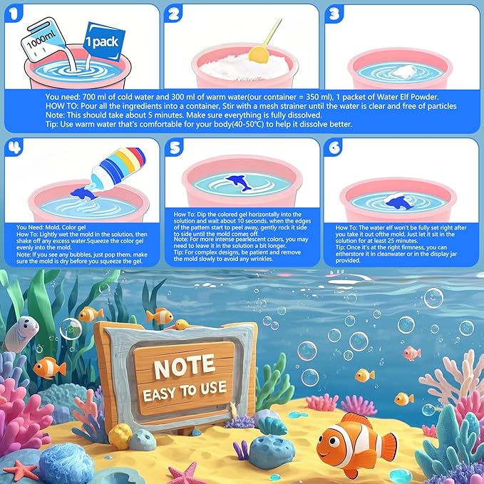Funewest Magic Water Elf Toy Kit, DIY Aqua Fairy Squishy Gel with 12 Magical Gels & 10 Creature Molds, STEM Arts and Crafts Activity, Make Water Pets, Fun Birthday Gift for Kids