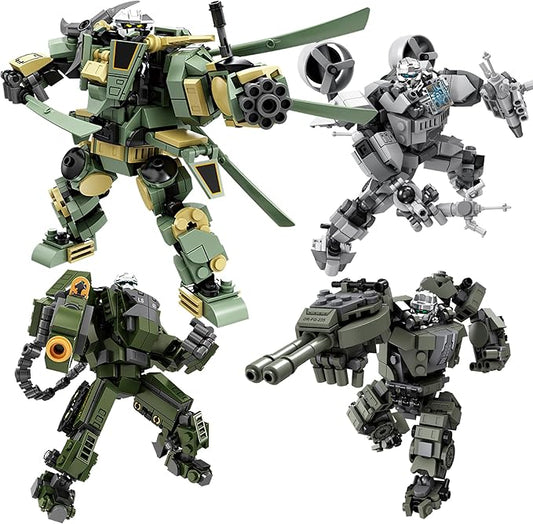 Transforming Mech Robot Building Blocks Set, 4 Kinds of Destroy Warrior City Mecha Action Figure with Weapons, Cool Creative Robots Toys Gift for Teens Boys (1448 PCS)