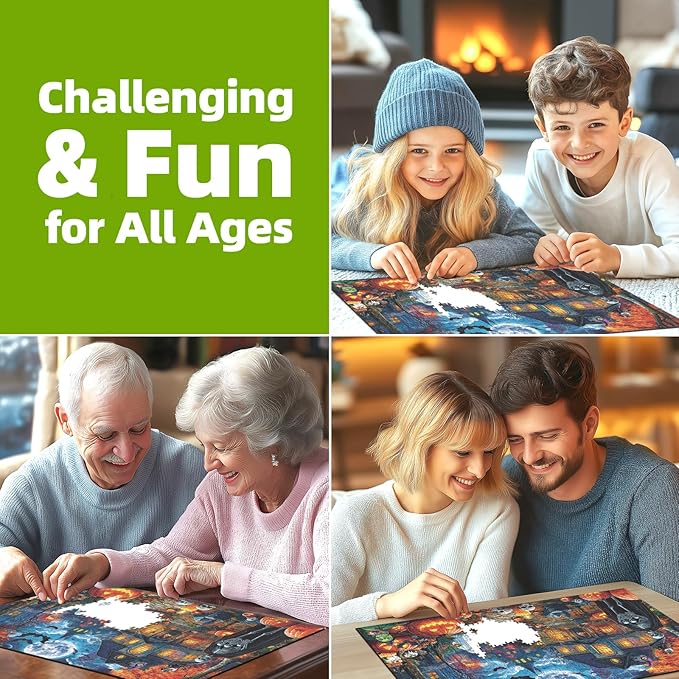 Halloween Night Puzzles for Adults 1000 Pieces Haunted Mansion Scene Jigsaw Puzzles with Full Moon, Horror House Ghosts Challenging Unique for Adults & Families