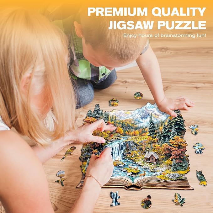 Wooden Puzzles for Adults - Autumn Wonderland Wooden Jigsaw Puzzle - Unique Animal Shaped Wood Puzzles Adult - Christmas Birthday Gifts for Adults/Friends/Family - 195pcs 11.4 * 11.1in