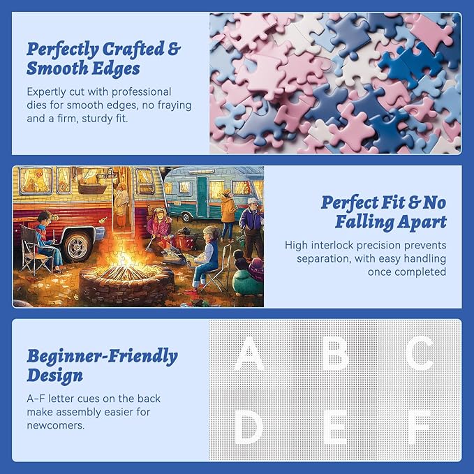 500 Piece Puzzle for Adults, Jigsaw Puzzles, Campfire Night Jigsaw Puzzle 500 Pieces with Moon and Cars, Birthday Party Game for Family, Kids and Adults, Relaxing Funny Puzzle (20.5" x 15")