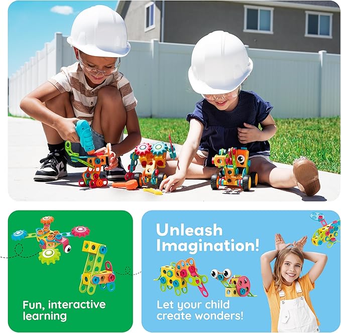 PicassoTiles STEM Learning Toys 250 Piece Building Block Kids Construction Engineering Kit Toy Blocks Children Early Education Playset w/Free IdeaBook, Power Drill, Clickable Ratchet, Age 3+ PTN250