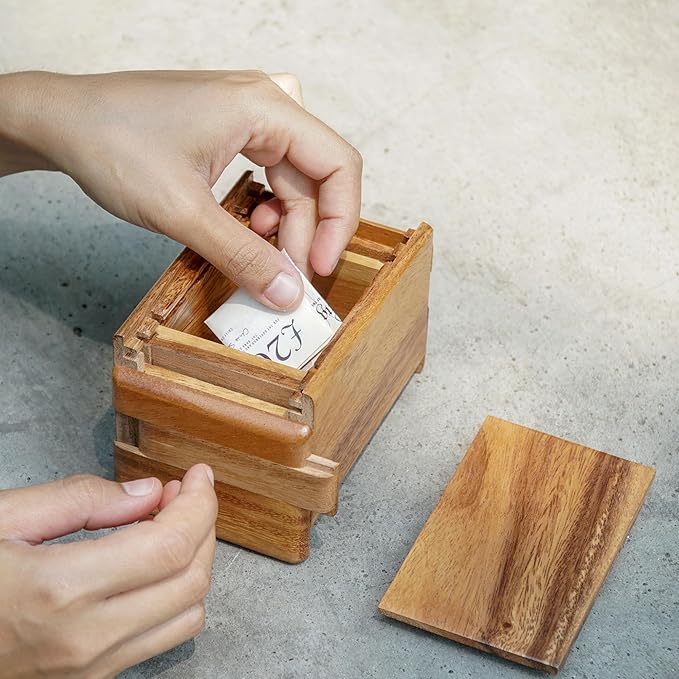 BSIRI Magic Sliding Box- Secret Box Brain Teaser Wooden Puzzle Boxes with Hidden Compartments. Ideal Mystery Jewelry, 3D Puzzle Lock Box, Gift Card, and Money Puzzle Box