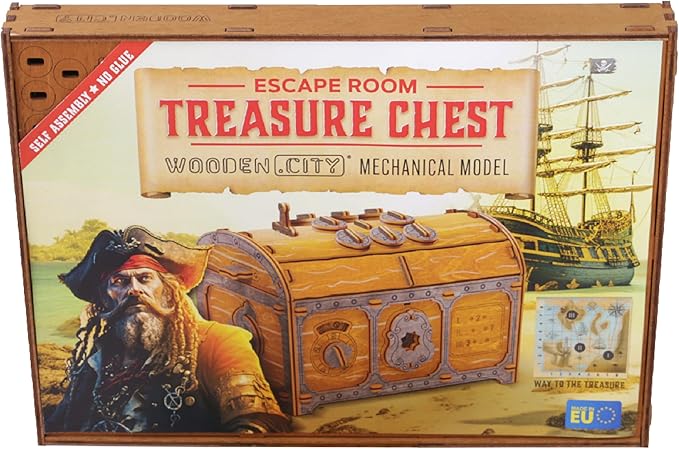 WOODEN.CITY Puzzle Box Treasure Chest - Assemble and Solve Riddles for a Unique Escape Room Experience - Wooden Clue Box Perfect Unique Gift Box - Made in EU