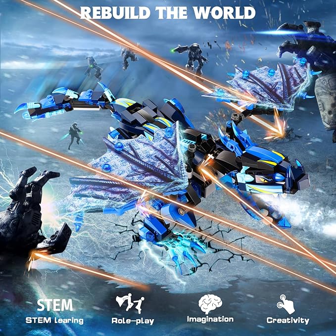 OASO Dragon Building Kit with Remote Control STEM Gifts for Boys Kids Ages 8-12, Coding Buildable Technic Toys for Birthday with 549 Pieces