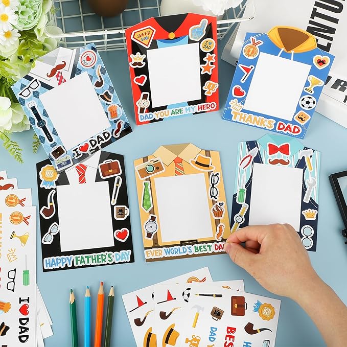 24 PCS Father's Day Picture Frame Craft Paper DIY Photo Frame Craft Decorations for Father Gifts(Father)