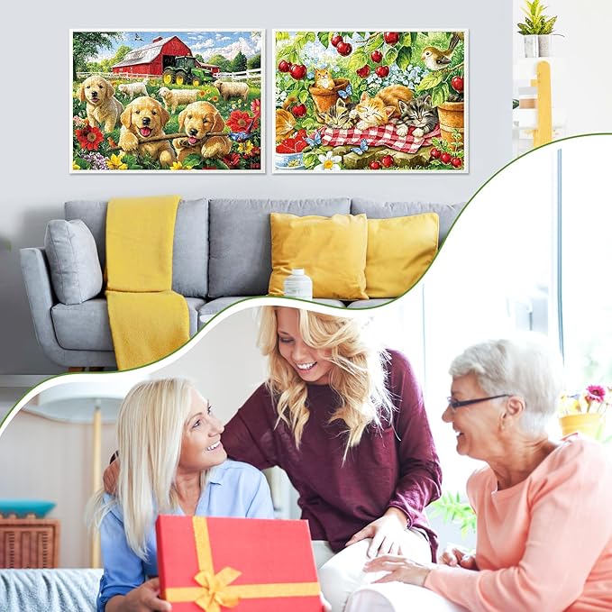 2 Pack 300 Piece Puzzle for Adults, Kittens Puppies Jigsaw Puzzle for Adults Teens,Large Piece Puzzle for Kids Ages 8-10 10-12,Glossy & Sturdy Pieces,Challenging Family Game Great Gift Idea,20.5x15 in