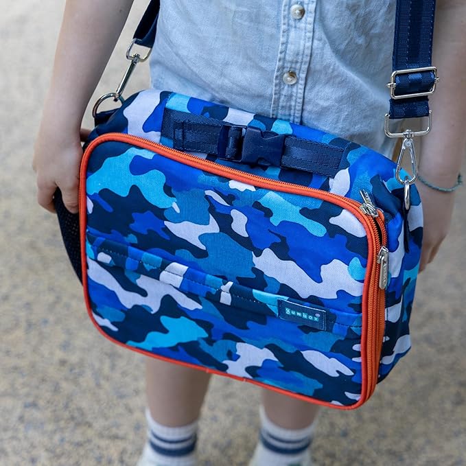 Yumbox Kids Lunch Bag, Holds Lunch Box and Water Bottle, 3 Ways to Carry, Zip Closure, Inside Zipper Netting, Wipe Clean Fabric with EVA lining for extra insulation (Camo)