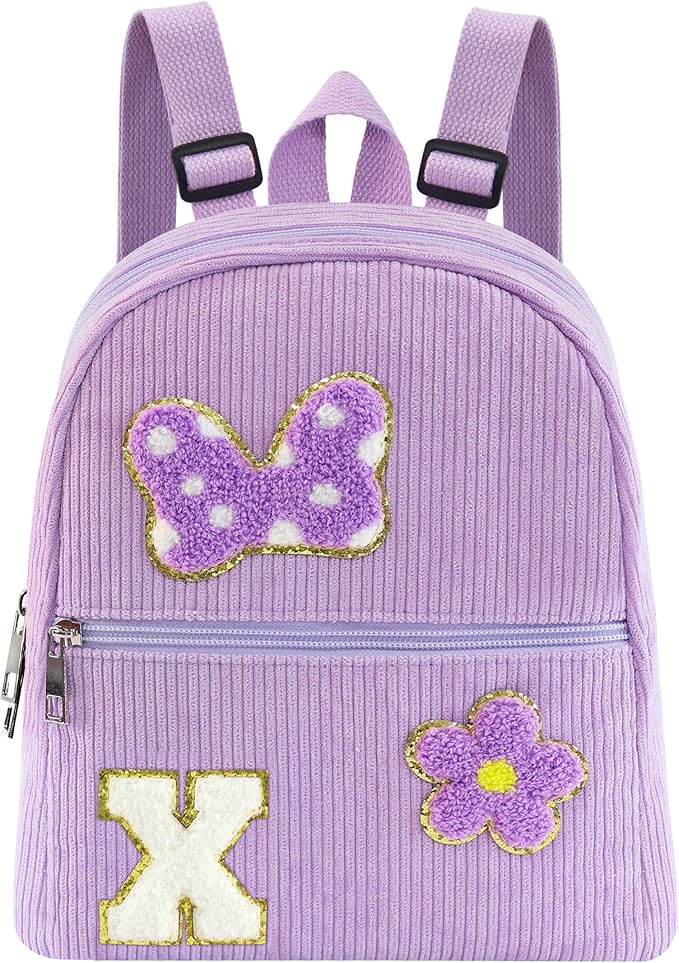 2 3 4 5 6 Year Old Girl Gifts Chenille Initial Mouse Bow Mini Backpack, Corduroy Toddler Backpacks Christmas Birthday Gifts for Girls 2-4 5-6, Purple Mini Diaper Bag Must Haves for Park Travel X