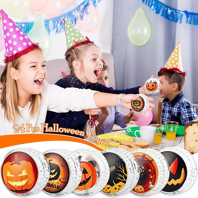 24 Pcs Halloween Yo Yo Toys LED Light Up Yo Yo Bulk Pumpkin Plastic Responsive Bearing Ball for Halloween Birthday Gifts Party Favor
