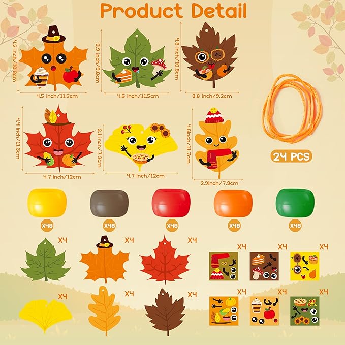WATINC Necklace Crafts Kits - 313Pcs EVA Foam Make Your Own Cute Handmade Necklaces Artwork Project for Kids Adult, 24 Set DIY Activity Game Party Favors Gift for Home Classroom Decor(Fall Leaves)