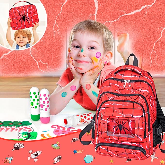 FunnyGifts Kids Backpacks with Lunch Box for Boys School Bookbag with Lunch Bag for Elementary Kindergarten Preschool Backpacks Mochila Para Niños 4 5 6 7 8 9 10 11 12