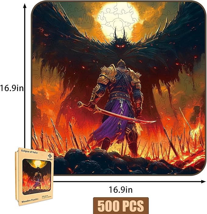 Wooden Jigsaw Puzzle, 200-500 Pieces Unique Shape Animal Puzzle, for Adults & Kids, Birthday Gift Family Game, Decorative Puzzle, Unique Gift (Eclipse of Valor, 500 PCS)