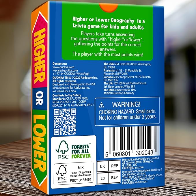 QUOKKA Trivia Board Games for Kids and Adults - Version V2.0 - Family Night Geography Games - Higher or Lower Trivia Cards - Guess Fun Questions - 2 + Players - Challenge Your Geography Knowledge