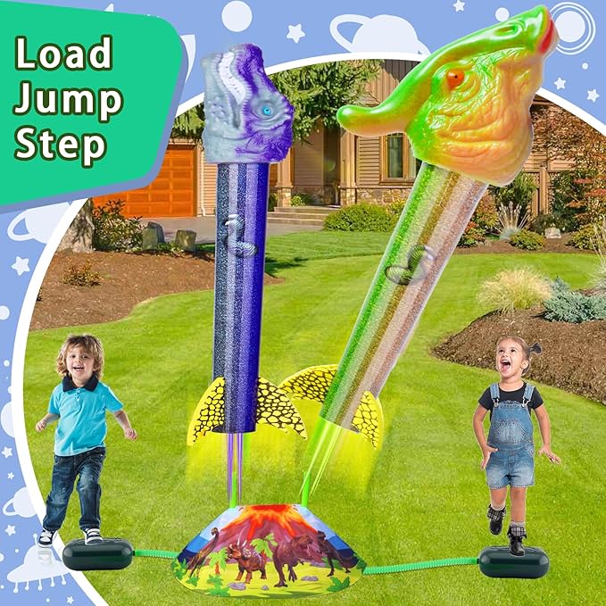 Dinosaur Rocket Launcher for Kids - Launch Up to 100 Ft, 8 Rockets and 2 Pads for Multi-Player, Dinosaur Toys, Birthday Gift Ideas, Toys for 3 4 5 6 7 Year Old Boys, Outdoor Outside Toys