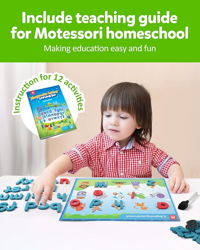 Coogam Preschool Alphabet Learning Activities, Magnetic EVA Letters Matching & Handwriting Game, Educational ABC Recognition with 6 Pattern Cards, Phonic Manipulatives Toys for Kids Age 3+