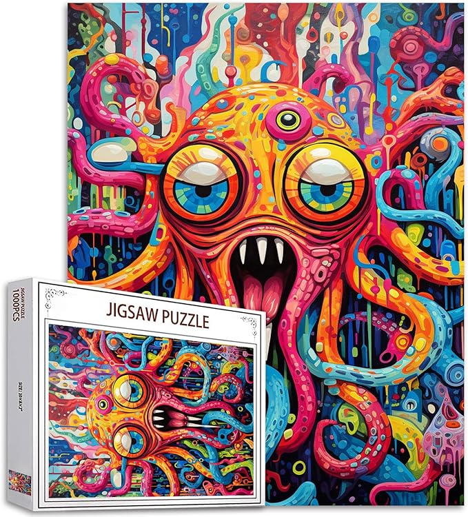 Underwater World 1000 Piece Jigsaw Puzzles for Adults Graffitic Octopus Painting Jigsaw Puzzle Undersea Sealife 1000 Pieces Puzzles Game Home Wall Decor DIY Craft Cartoon Animal Puzzle Art(Colorful)