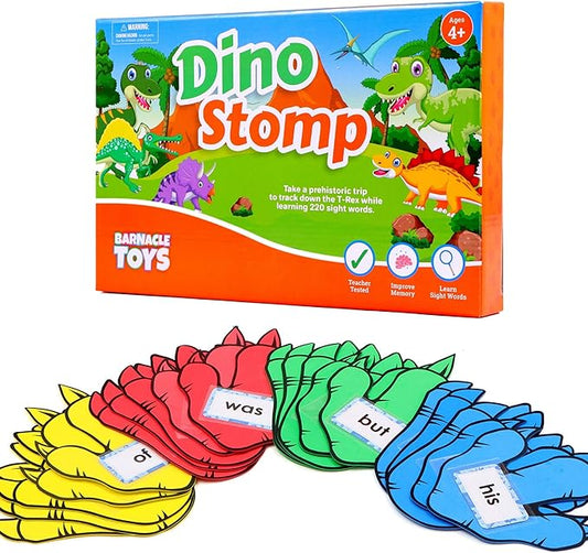 Barnacle Toys Dino Stomp, Dolch Sight Words Flash Cards Kindergarten Learning Games, Learning to Read for Kids Ages 5-7, 1st Grade Learning Materials, Reading Games for Kids Ages 4-8