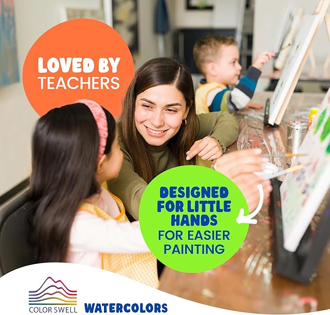 Color Swell 6 Pack Bulk Watercolor Paint Pack with Wood Brushes 8 Colors Washable Water Colors Great for Kids, Parties, Students, All Ages