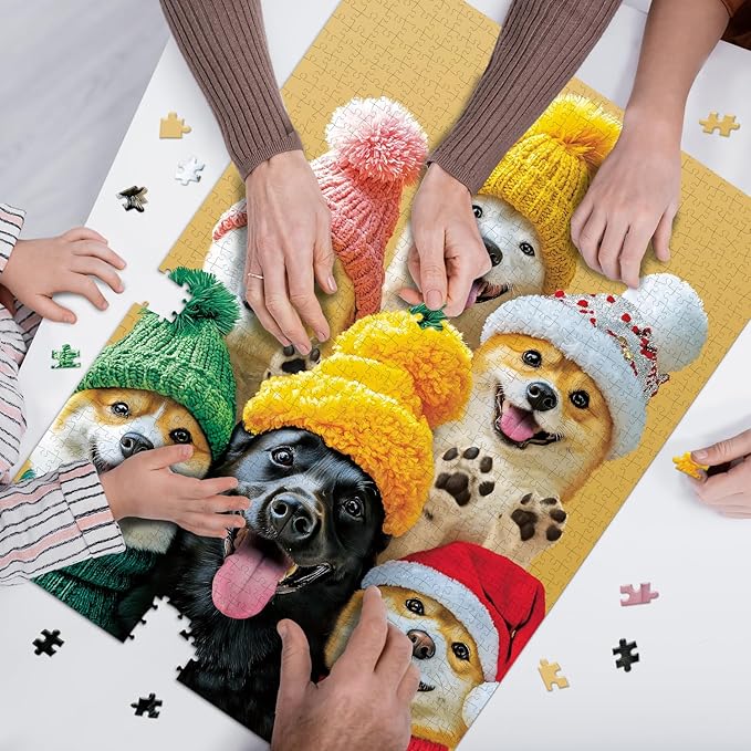 1000 Pieces Jigsaw Puzzles for Adults and Teens and Kids Family Happy Time Paws in Hats