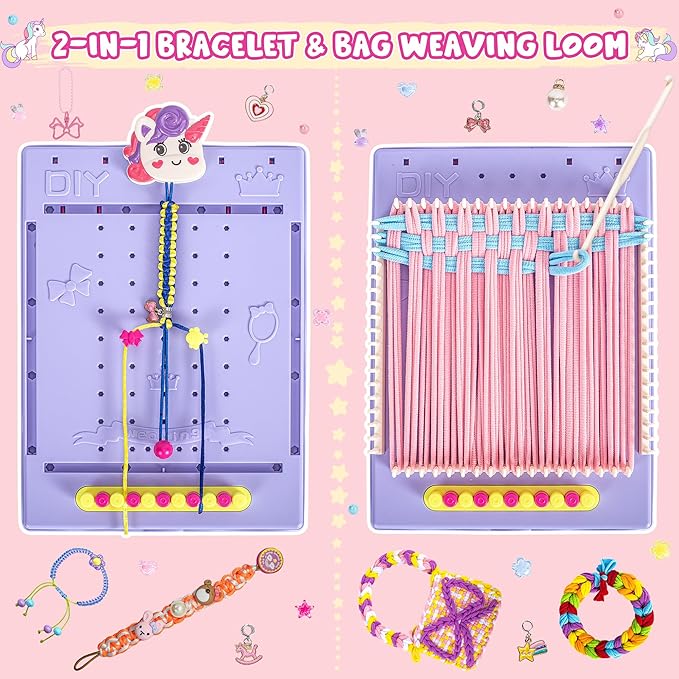2-in-1 400 Pcs Friendship Bracelet Making Kit for Girls,Weaving Loom Kit Toys, Craft Kits for Kids,Age 6-12 Year Old Girls Gifts Ideas, Bracelet & Coaster & Bag Weaving Making kit
