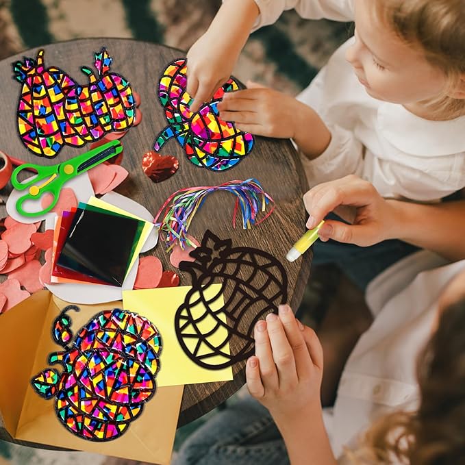 EggSun 36 Sets Fall Halloween Pumpkin Suncatchers Craft for Kids Ornaments Stained Glass Window Arts and Crafts Kit for Thanksgiving Classroom Holiday Projects Home Party Favors Decorations Age 4 8 12