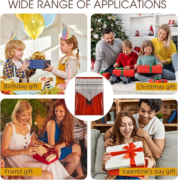 Kalimba Thumb Piano,YUNDIE Portable 21 Keys Mbira Finger Piano with Tune Hammer and Study Instruction,Musical Instruments Gift for Adult Beginners Professional(Brownish Red) (21 Keys)