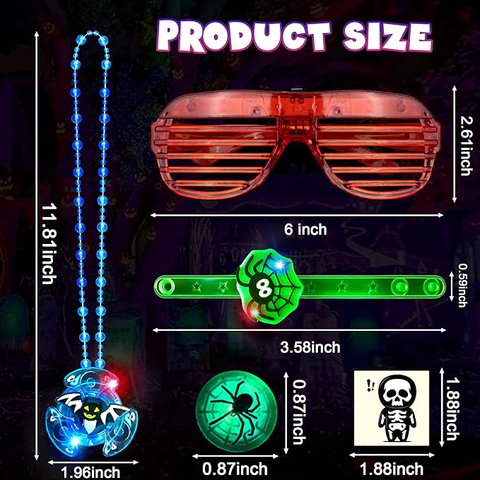 88 Pcs Halloween Party Favors for Kids, Halloween Glow in The Dark Toys Bulk Light Up Rotating Necklaces LED Glasses Bracelet Ring Halloween Treats Classroom Prizes Goodie Bag Fillers Trick or Treat