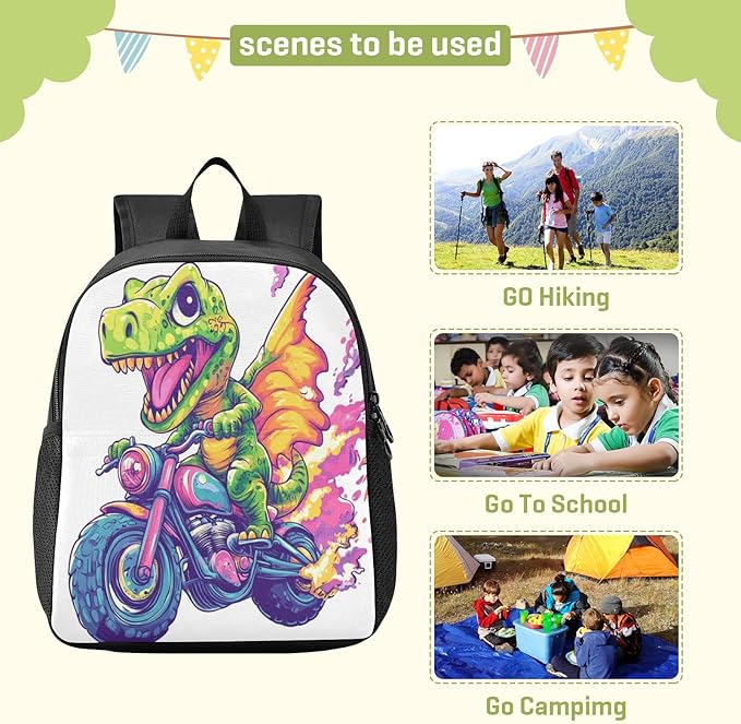 Dinosaur Motorcycle Toddler Backpack for Boys Girls 3-6 Small Preschool Backpacks for Kids Elementary Mini Bookbag for Preschool for Travel School