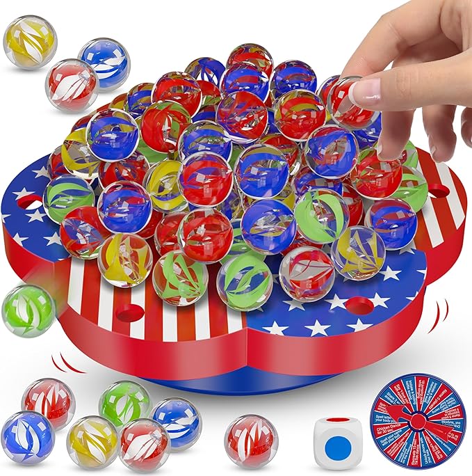 Wobble Balance Marble Game for Kids – 80 Colorful Marbles, Dice, Chessboard, Turntable,Challenge Cards, Fun Family Board Game for Parties, Gifts for Kids Ages 6-12+