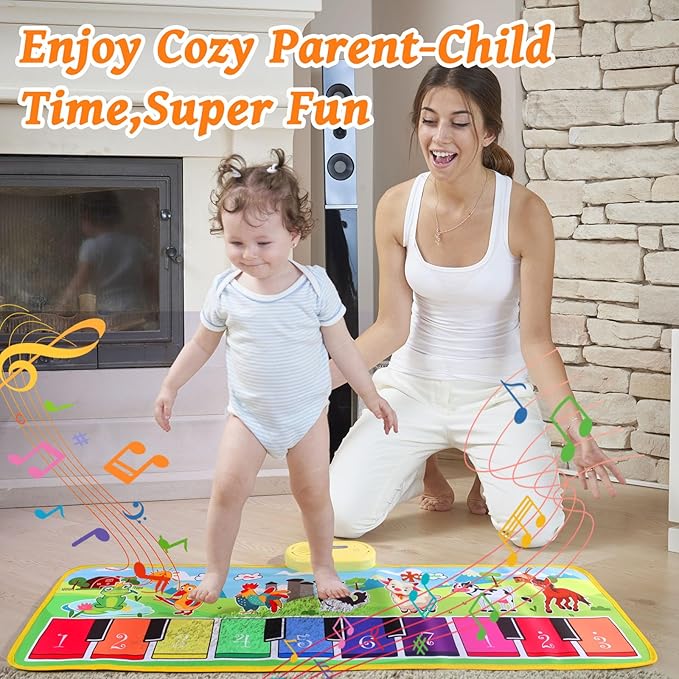 Floor Piano Mat for Toddlers,Baby Kids Sensory Educational Music Dancing Carpet,Animal Sounds Blanket,Farm Touch Musical Playmat,Christmas Birthday Learning Toys for 1 2 3 4 5 Years Old Boy Girl Gifts