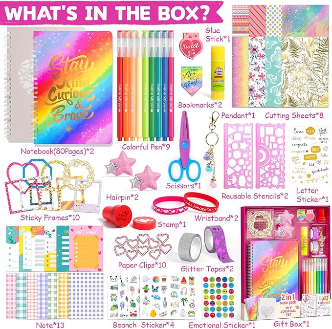 2-Pack DIY Journal Kit for Girls, Journal Set with Stickers, Birthday Gifts for Teen Girls, Decorate Your Planner/Organizer, Journaling Arts Craft Kit, Ideal Gifts for 8-12 13 14 Year Old Girl