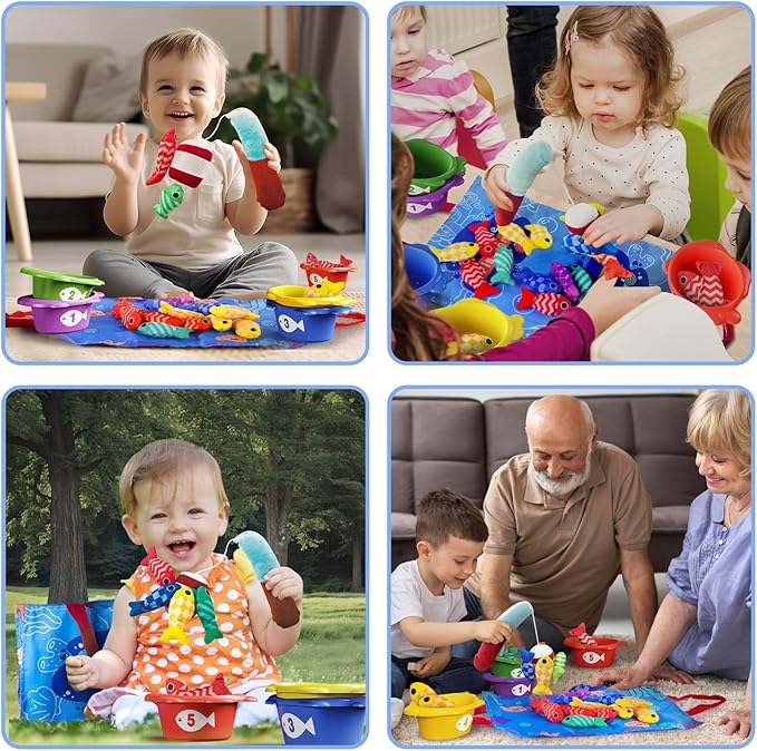 Baby Toys for 1 Year Old - Fishing Game for Toddlers 1-3, Montessori Toy for Toddler kids Number Counting, Color Sorting, Shape Learning, 22PCS Fishing Toy Gift for 1 2 3 Years Old Boy Girl Birthday