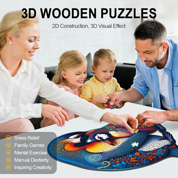 Wooden Puzzles for Adults Penguin Family Puzzle - Laser-Cut Unique Shaped Stress Relief Jigsaw Puzzle, Wall Art Home Decor Gift for Family (11.2"×10.2" 200pcs)