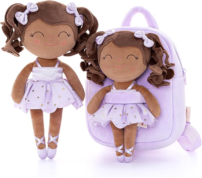 Gloveleya Toddler Backpack Baby Ballerina Girl Gifts Plush Curly Hair Ballet Backpack - Black Purple 9 inches