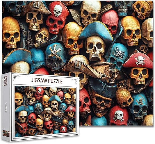 Tucocoo Pirate Skulls Jigsaw Puzzle 1000 Pieces Puzzles for Adults, Colorful Skeleton with Hats Vintage Art Puzzles for Challenging Family Activity Games DIY Craft Puzzle for Home Wall Decor Gifts