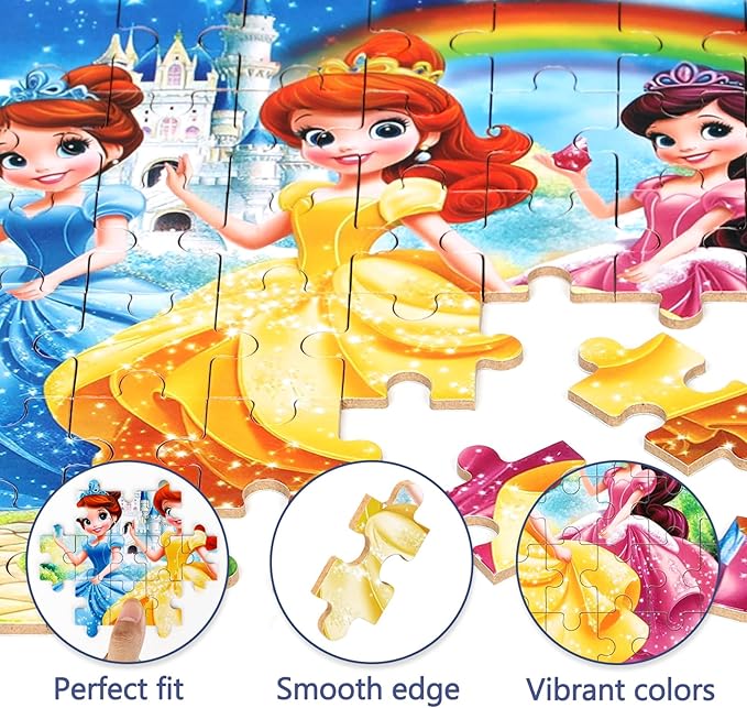 Princess Puzzles for Kids Ages 4-8, 60 Pieces Jigsaw Puzzles for Kids Ages 3-5 Puzzle for Girls and Boys Learning Educational Puzzles Toys in a Metal Box