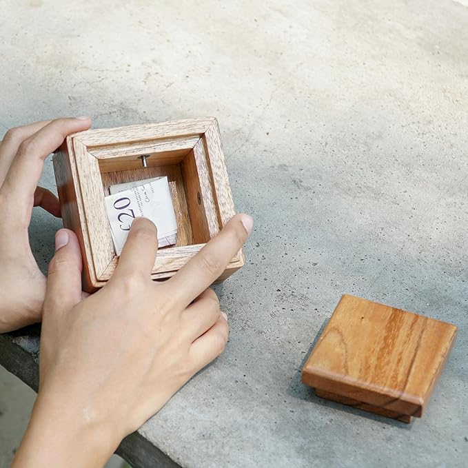 BSIRI Locked Box- Secret Box Brain Teaser Wooden Puzzle Boxes with Hidden Compartments. Ideal Mystery Jewelry, 3D Puzzle Lock, Gift Card, and Money Puzzle Box