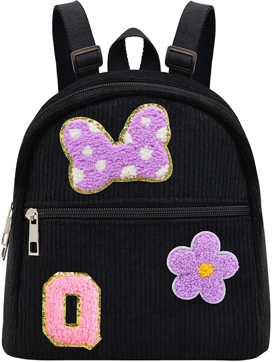 2 3 4 5 6 Year Old Girl Gifts Chenille Initial Mouse Bow Mini Backpack, Corduroy Toddler Backpacks Christmas Birthday Gifts for Girls 2-4 5-6, Black Mini Diaper Bag Must Haves for Park Travel Letter Q