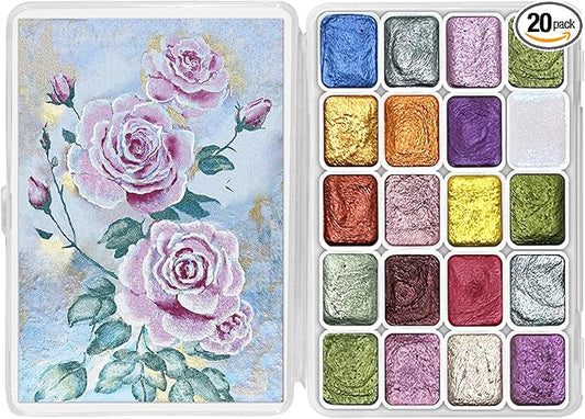 Mini Forestry Shifting Watercolor Painting Kit, 20 Color Shifting Watercolor Paint Set, Shimmer Metallic Watercolor Set, Glitter Watercolor Paint, Solid, Rococo Style