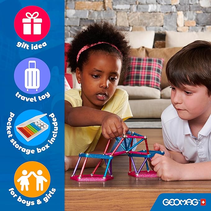 Geomag Classic Magnetic Toys for Kids Ages 5+, 114pc Educational STEM Magnets for Kids - Swiss-Made Magnetic Blocks, Tiles and Building Toys from 100% Recycled Plastic