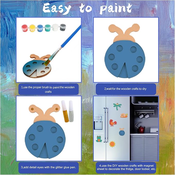 Glintoper 30 Wooden Magnet Painting Craft Kit, Paint Your Own Easter Art and Craft Supplies, Basket Stuffers Party Favors for Boys Girls, Classroom Prize Goodie Bag Gifts