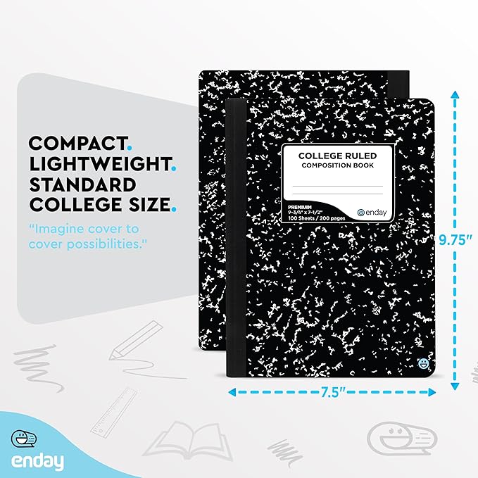 Composition Notebooks College Ruled Paper Bulk, Black Marble Composition Notebook, Premium Hard Cover Lined Composition Books, 100 Sheets Ruled Notebook for School and Office (48 Pack) - by Enday